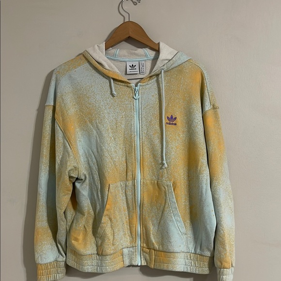 adidas Originals zip up hoodie in almost blue splatter print medium oversized - Picture 1 of 7